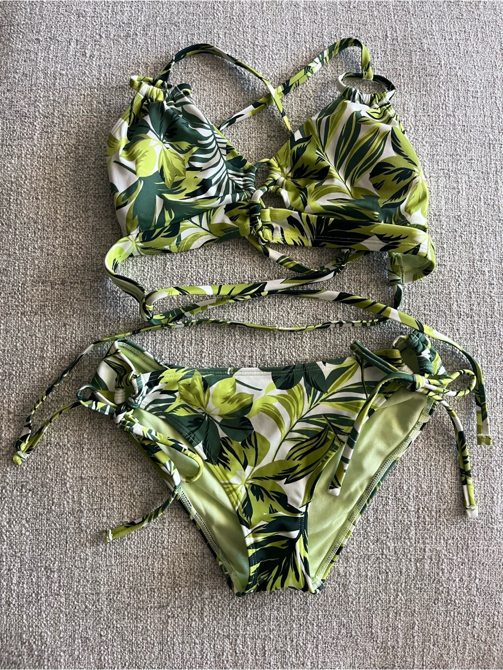 Adore Me Green Leaf Print Bikini Top & Bottoms